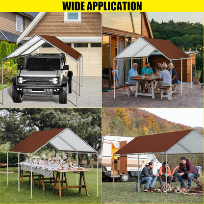 10 x 20 Ft Carport Replacement Canopy Cover Garage Top Tent Shelter Tarp with Free 48 Ball Bungee Cords,White(Only Cover, Frame Not Include)