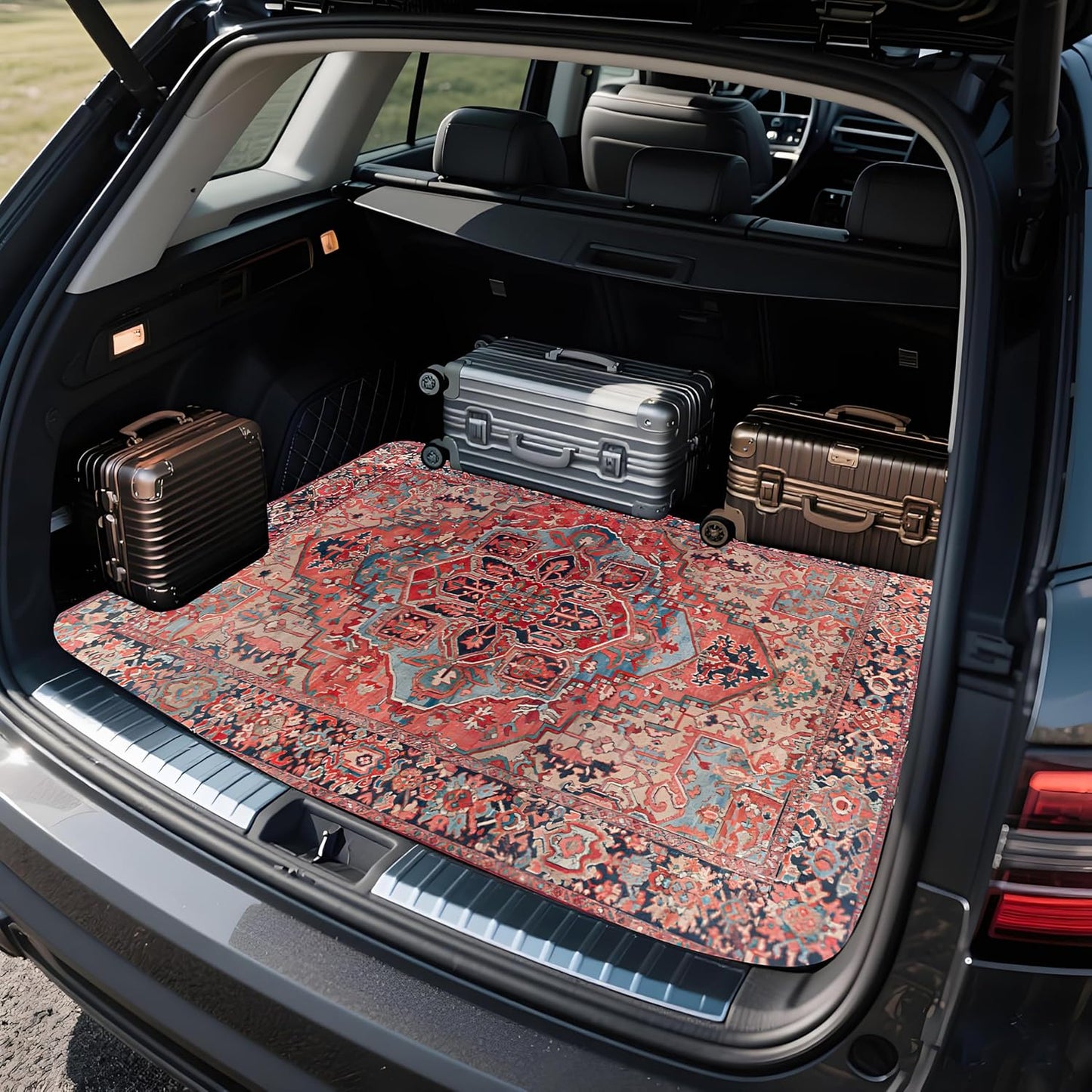 Universal Car Trunk Mat 29" x 39",Purple Colorful Flowers All Weather Trunk Protection Cargo Liner, Durable Cargo Mat Rear Trunk Liner,Stylish Vehicle Interior Accessories Suitable for Most Car Models