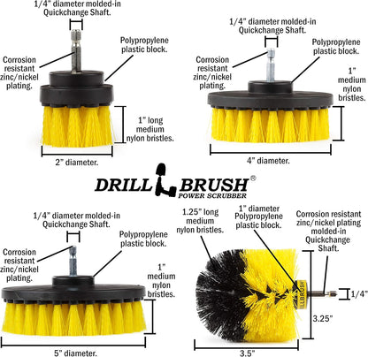 Interior Car Detailing Drill Brush Set - Soft Bristle Power Scrubber Attachments for Cleaning Car, Truck, Upholstery, Carpet, Leather, Seats, Wheels, Rims, Dash, Console, & Trim - Nylon Auto Scrubber