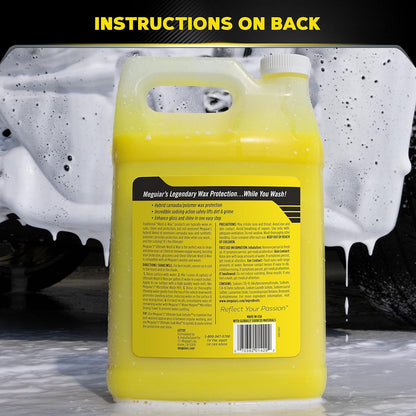 Meguiar's Ultimate Wash and Wax, Car Wash Soap and Wax Cleans & Shines in One Step, Shine & Protect with an Enhanced pH Balanced Car Paint Cleaner, 1 Gallon