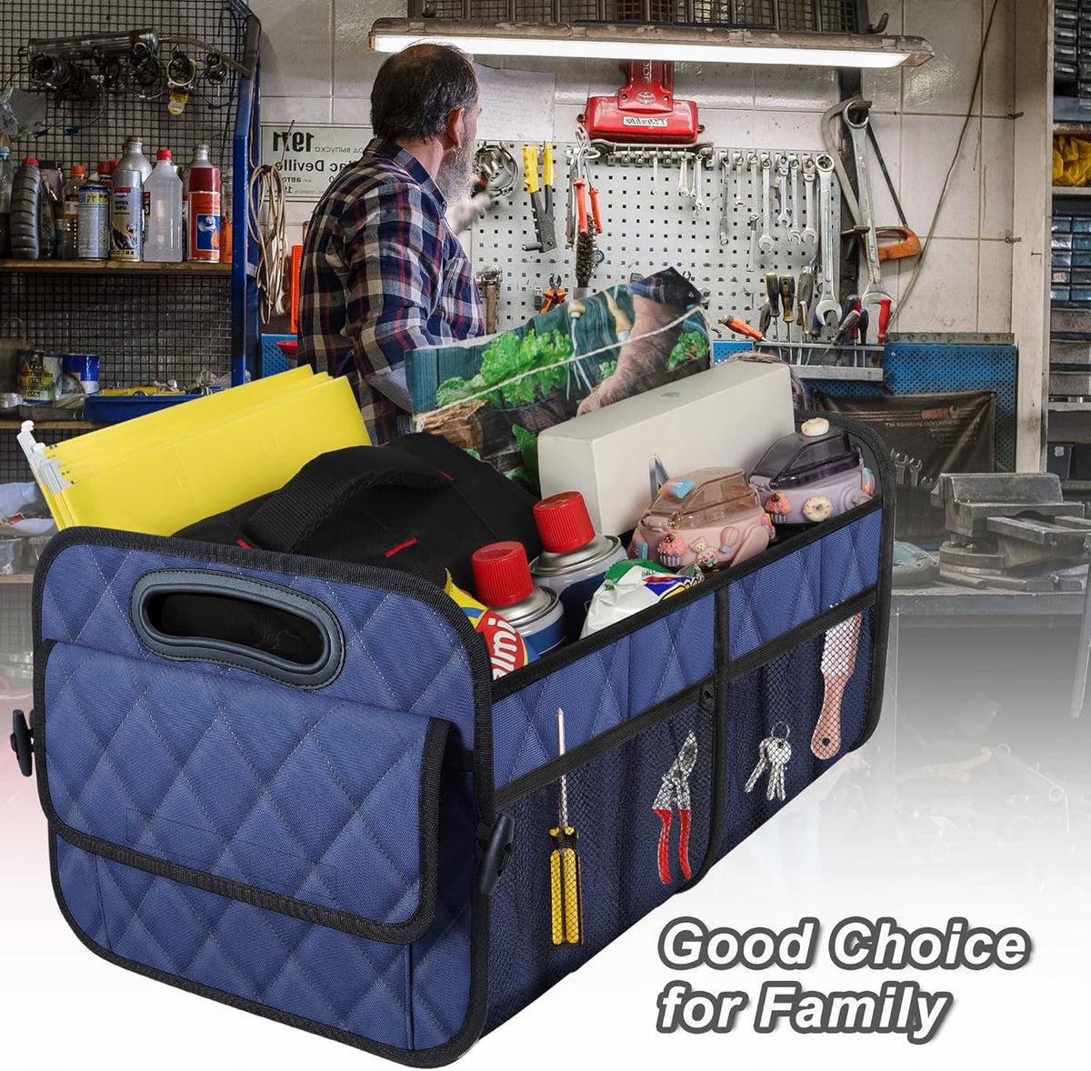Deosk Car Trunk Organizer for SUV, Car Organizers and Storage with Reinforced Handles, Car Accessories for Women/Men 50LWaterproof Polyester Trunk Organizer, Black