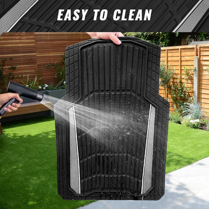CAR PASS Heavy Duty Rubber Car Floor Mats, Deep Waterproof Car Floor Mats All Weather, Aluminum Film Floor Mats for Cars Non-Slip Universal Trim to Fit for SUVs Trucks Sedans Vans, Black Grey Metallic