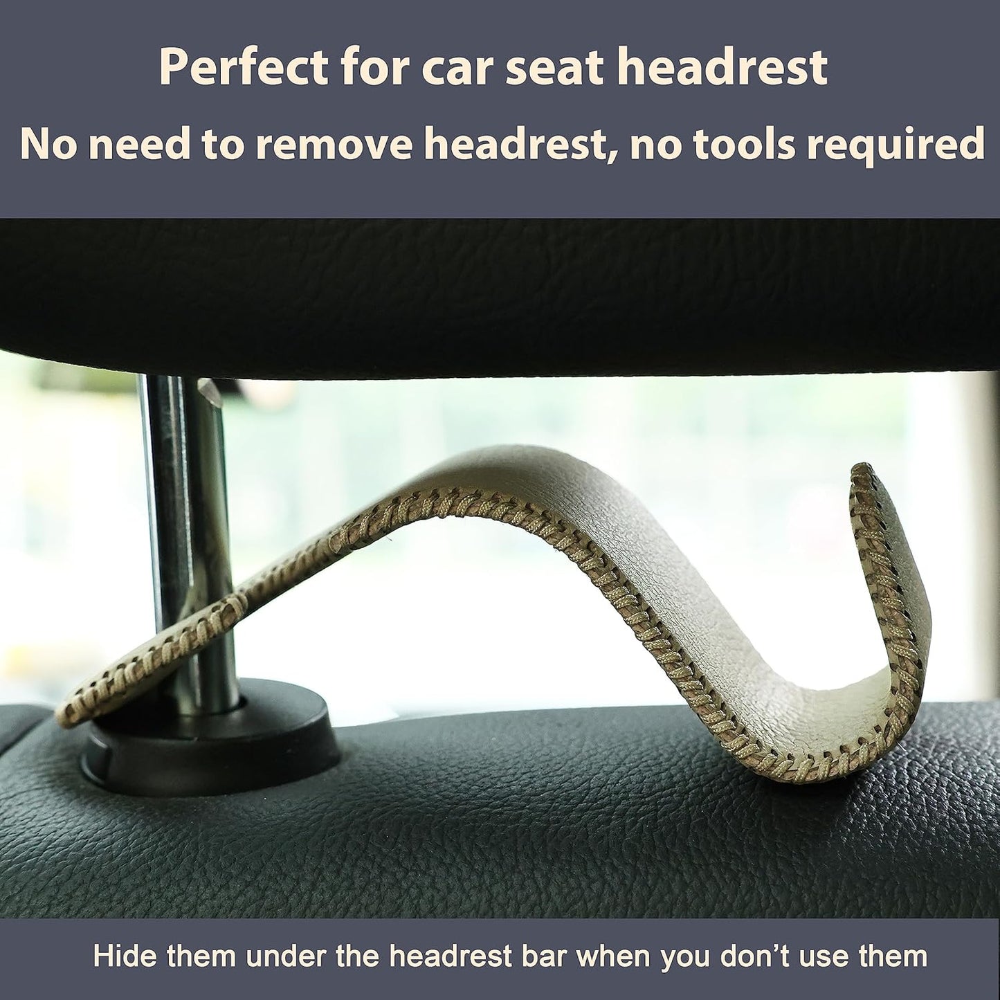 Amooca 4-Pack Car Headrest Hooks Vehicle Storage Organizer for Purses Handbags Groceries Backpack Coats –Holds 55lbs 360° Rotating Black