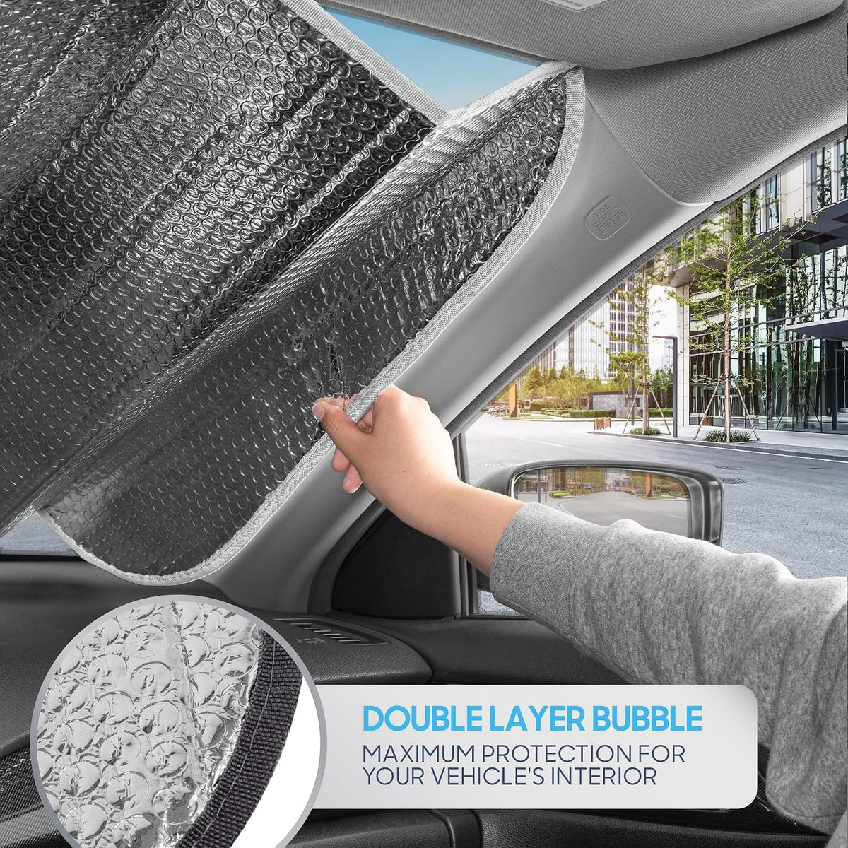 Iridescent Matte White Front Windshield Sunshade-Accordion Folding Auto Shade for Car Truck SUV-Blocks UV Rays Sun Visor Protector-Keeps Your Vehicle Cool- 58 x 27 in