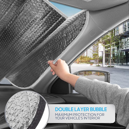 Iridescent Matte White Front Windshield Sunshade-Accordion Folding Auto Shade for Car Truck SUV-Blocks UV Rays Sun Visor Protector-Keeps Your Vehicle Cool- 58 x 27 in
