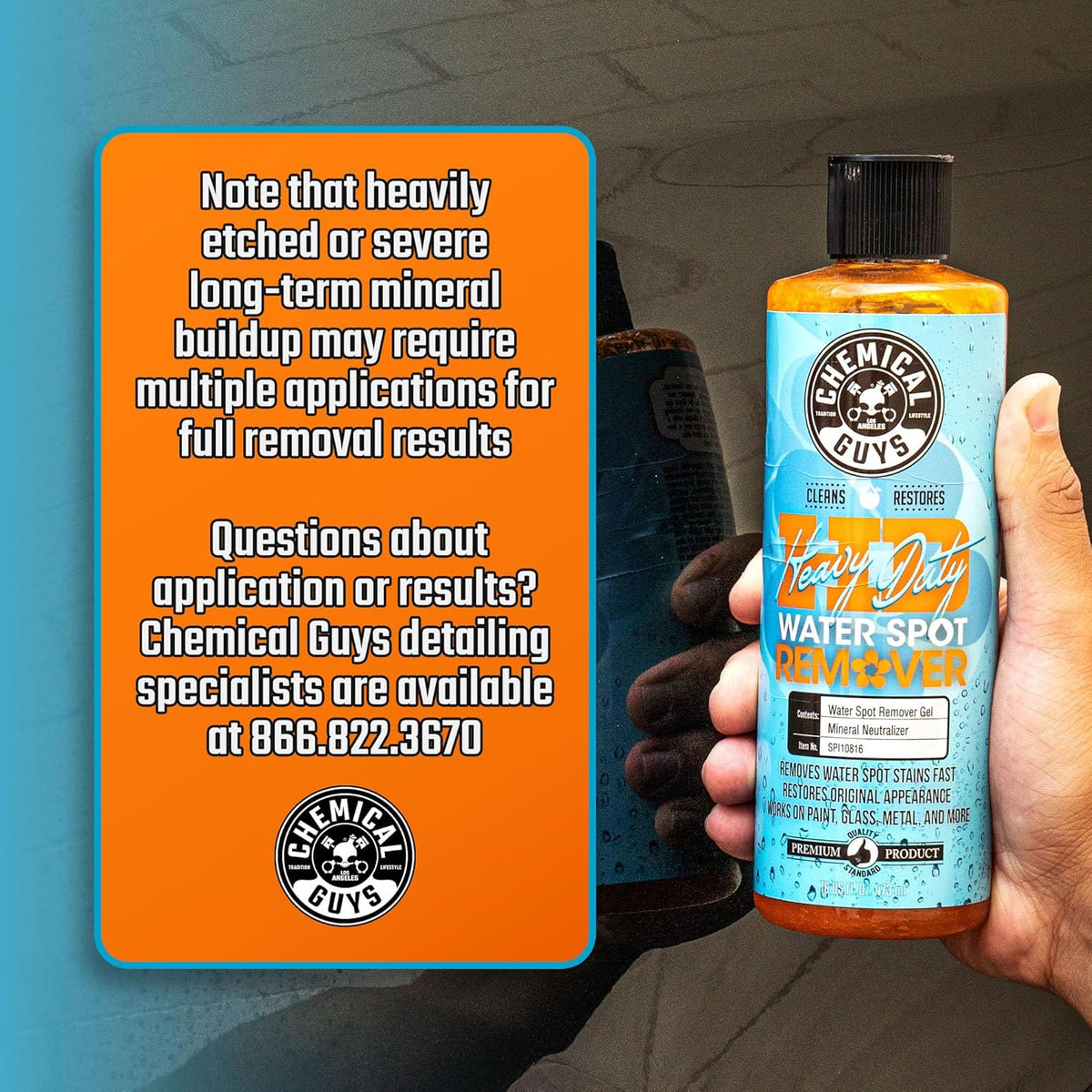 Chemical Guys Heavy Duty Water Spot Remover Gel for Paint, Glass, and Metal - Mineral and Water Spot Remover for Cars, Trucks, Motorcycles, RVs & More - 16 oz