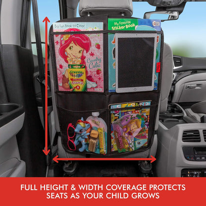 Lusso Gear Seat Back Protector - 2-Pack Kids Kick Mat & Car Seat Organizer - Waterproof Oxford Backseat Cover - 3 Mesh Pockets for Car Organization, Black