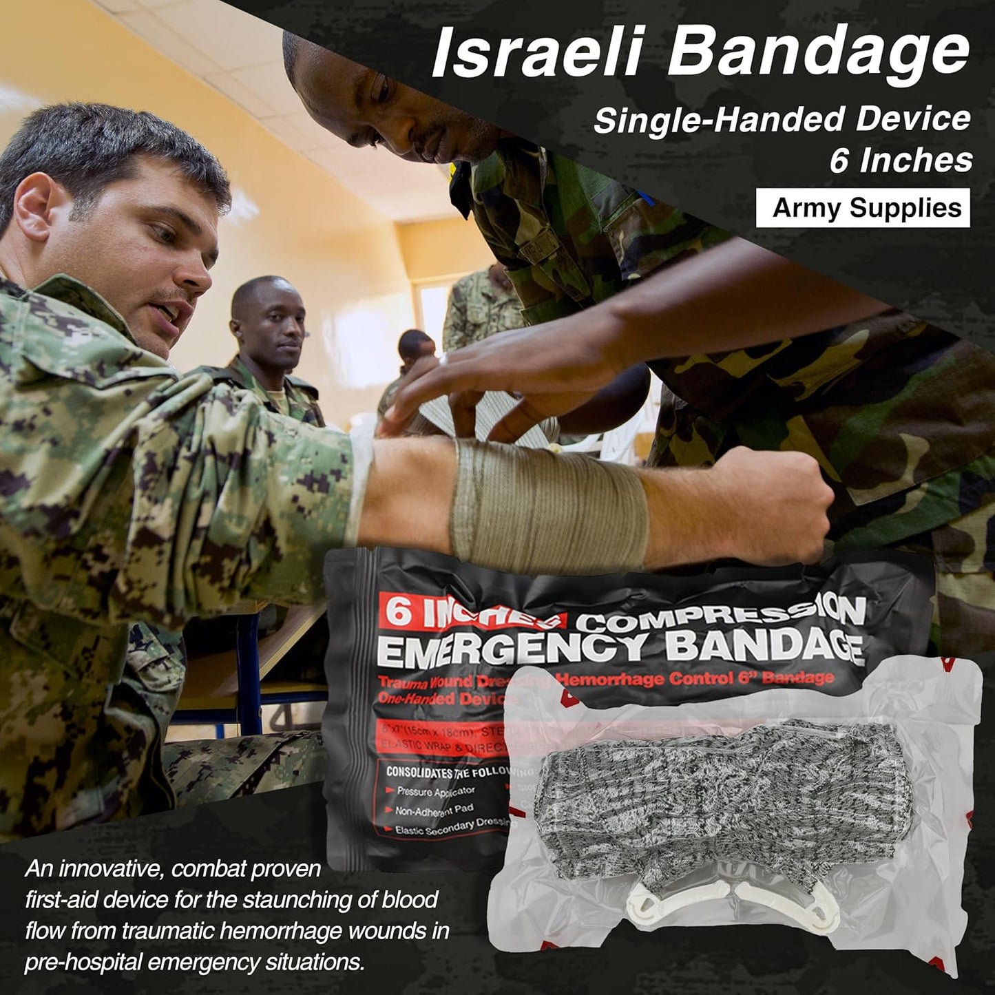 Survival First Aid Kit with Israeli Bandage, Chest Seal, Tourniquet, Splint, Tactical Military Combat Molle IFAK for Wound Care, Bleeding Control, Trauma Hemorrhage and More (Black)