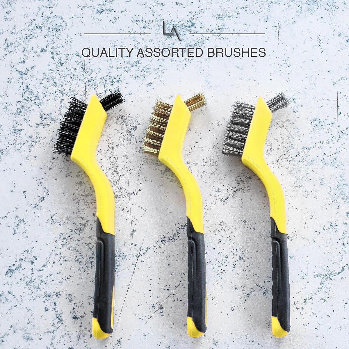 Lavaxon Wire Brush Set 3Pcs - Nylon/Brass/Stainless Steel Bristles with Curved Handle Grip for Rust, Dirt & Paint Scrubbing with Deep Cleaning – 7 Inches (Red)