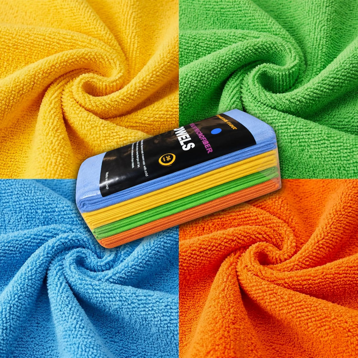 Orange Large Microfiber Cleaning Towels, 36-Pack Dual-Sided Ultra Soft Plush Washcloth, Professional Grade Premium Microfiber Detailing Cloths, Car, Household and Commercial (Orange, 16" x 16")