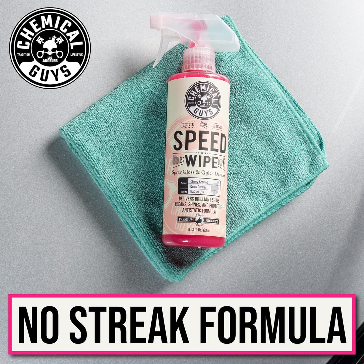 Chemical Guys Speed Wipe Quick Detailer - High Gloss, Streak-Free Shine, Detail Spray for Cars, Trucks, Motorcycles, RVs, and More, Safe on Paint, Glass, Wheels, and Trim, Cherry Scent, 128 fl oz