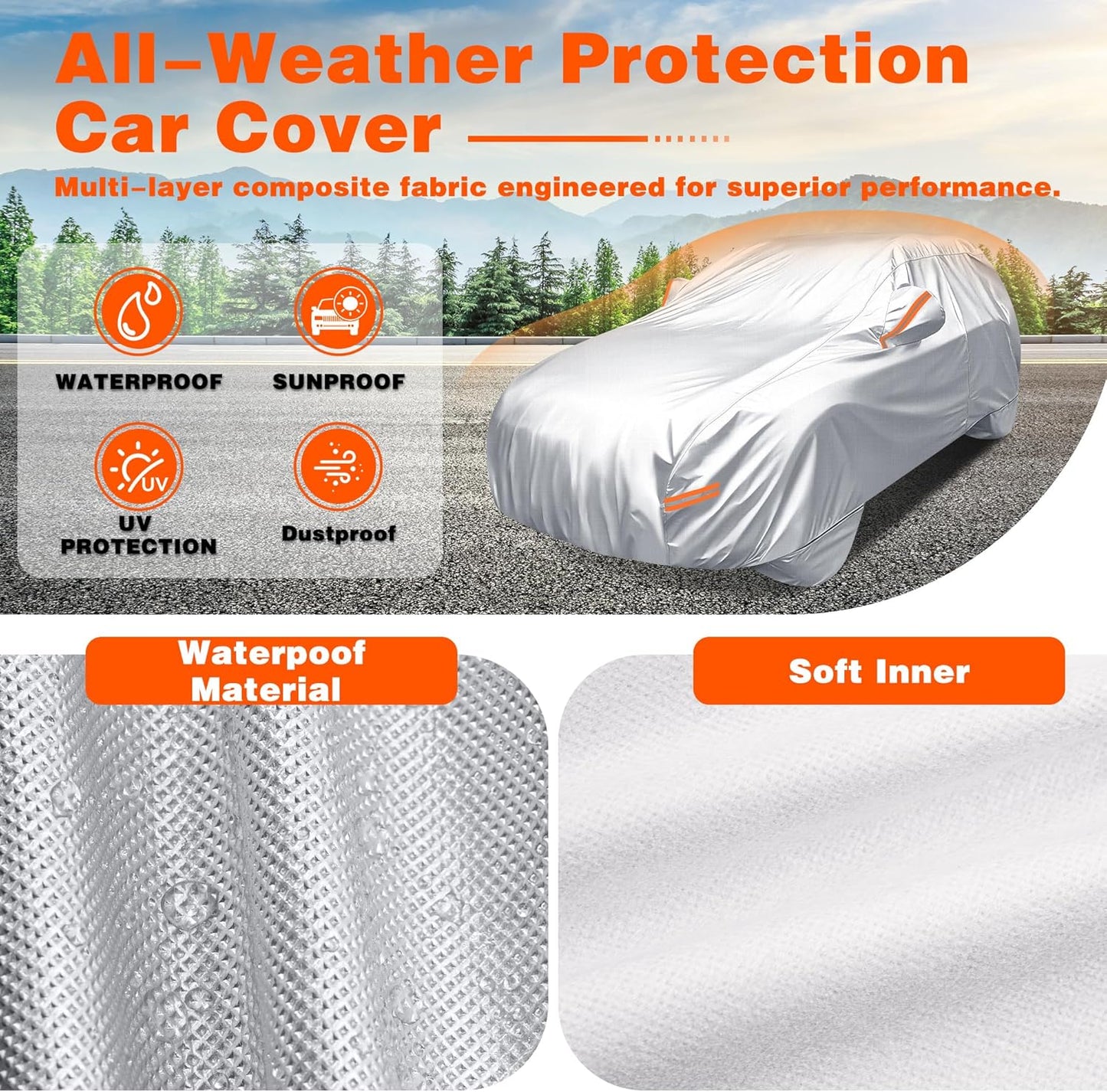 iCOVER Car Cover, Waterproof All Weather Car Covers for Honda Civic Toyota Corolla Chevy Cruze Kia Forte, Outdoor Full Exterior Cover with Detachable Tire Covers, Car Cover for Sedan, Fits up to 193"