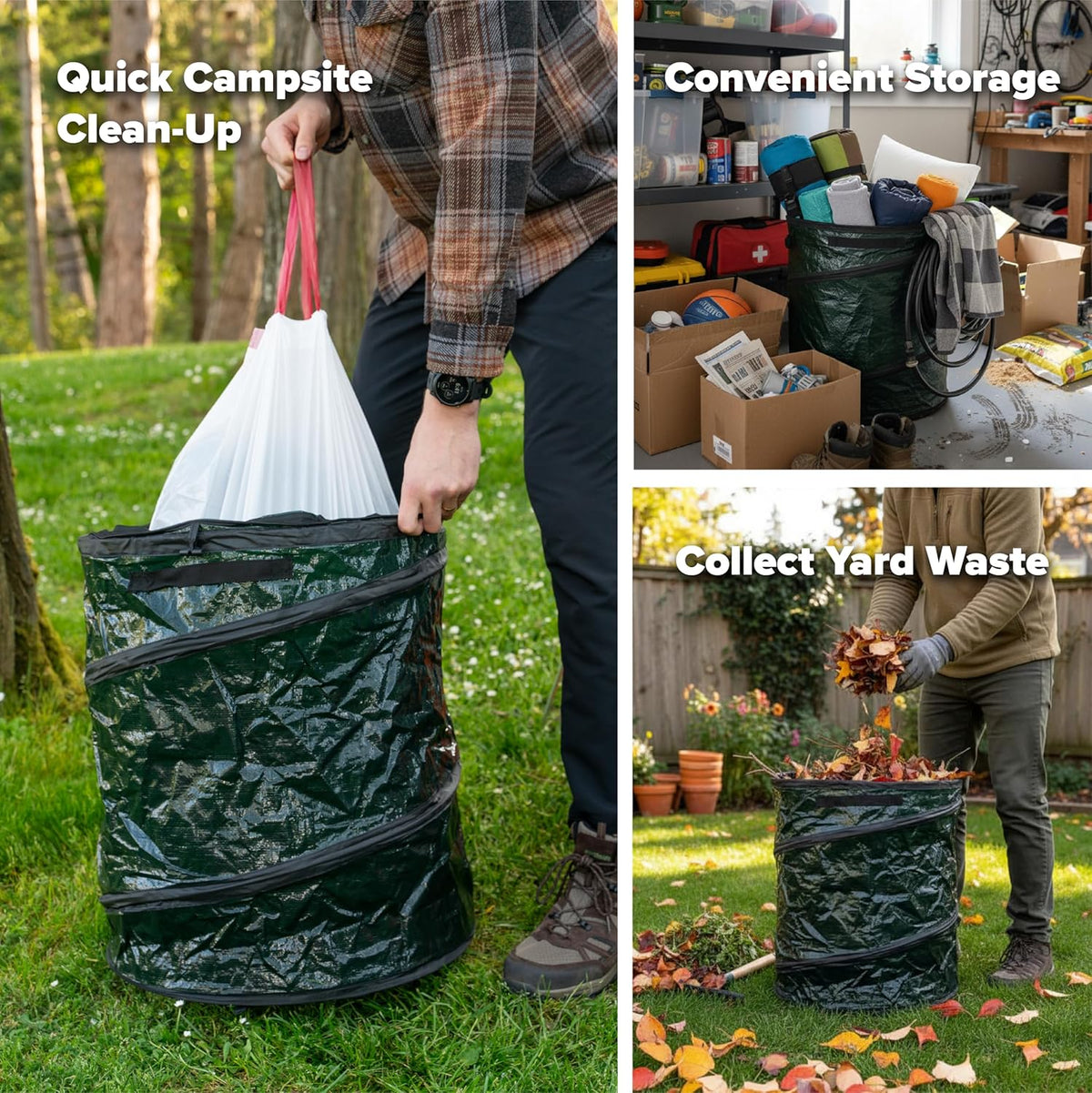 Coghlan's Deluxe Durable Pop-Up Trash Can – Collapsible Garbage Bin with Zippered Lid, Bag Clips, and Anchoring Points for Camping, Home, and Outdoor Use – 29.5 Gallon
