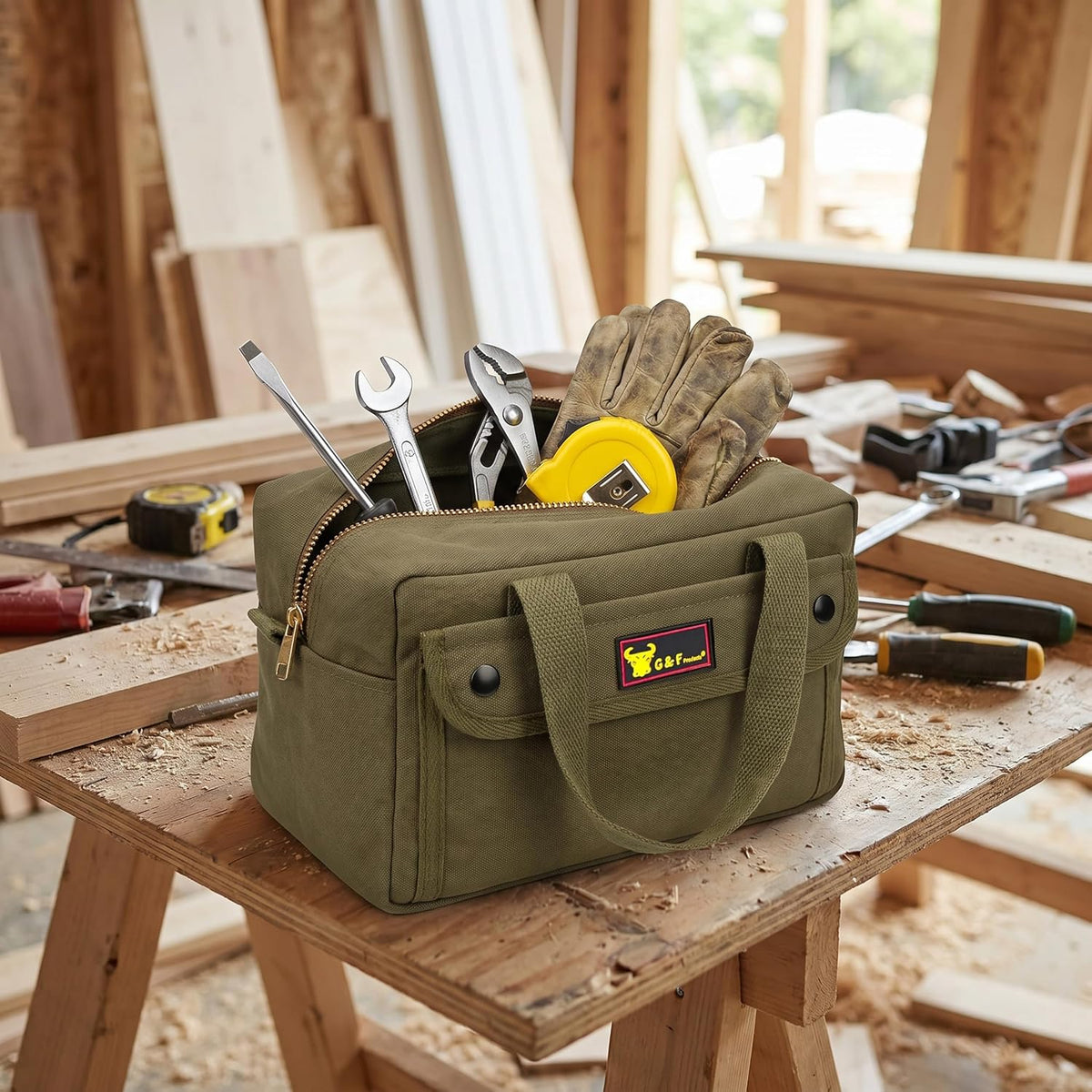 Waxed Canvas All Purpose Military Style Duffle Bag, Water-Resistant, Adjustable Strap, Fully Lined, Double Zipper Closure, heavy Duty, Olive Green
