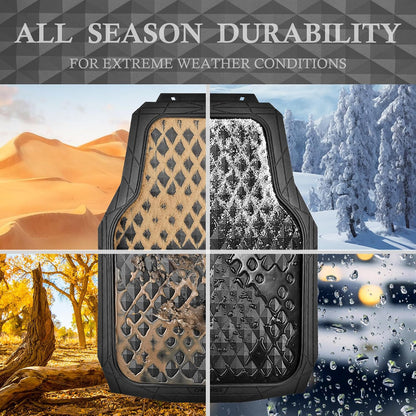CAR PASS Heavy Duty Rubber Car Mats, Deep Dish All-Weather Floor Mat for Car Full Set Durable Anti-Slip 3D Rhombus Waterproof Trim to Fit Liner Universal Fit Automotive,Sedan,SUV,Truck, 3 Piece Black