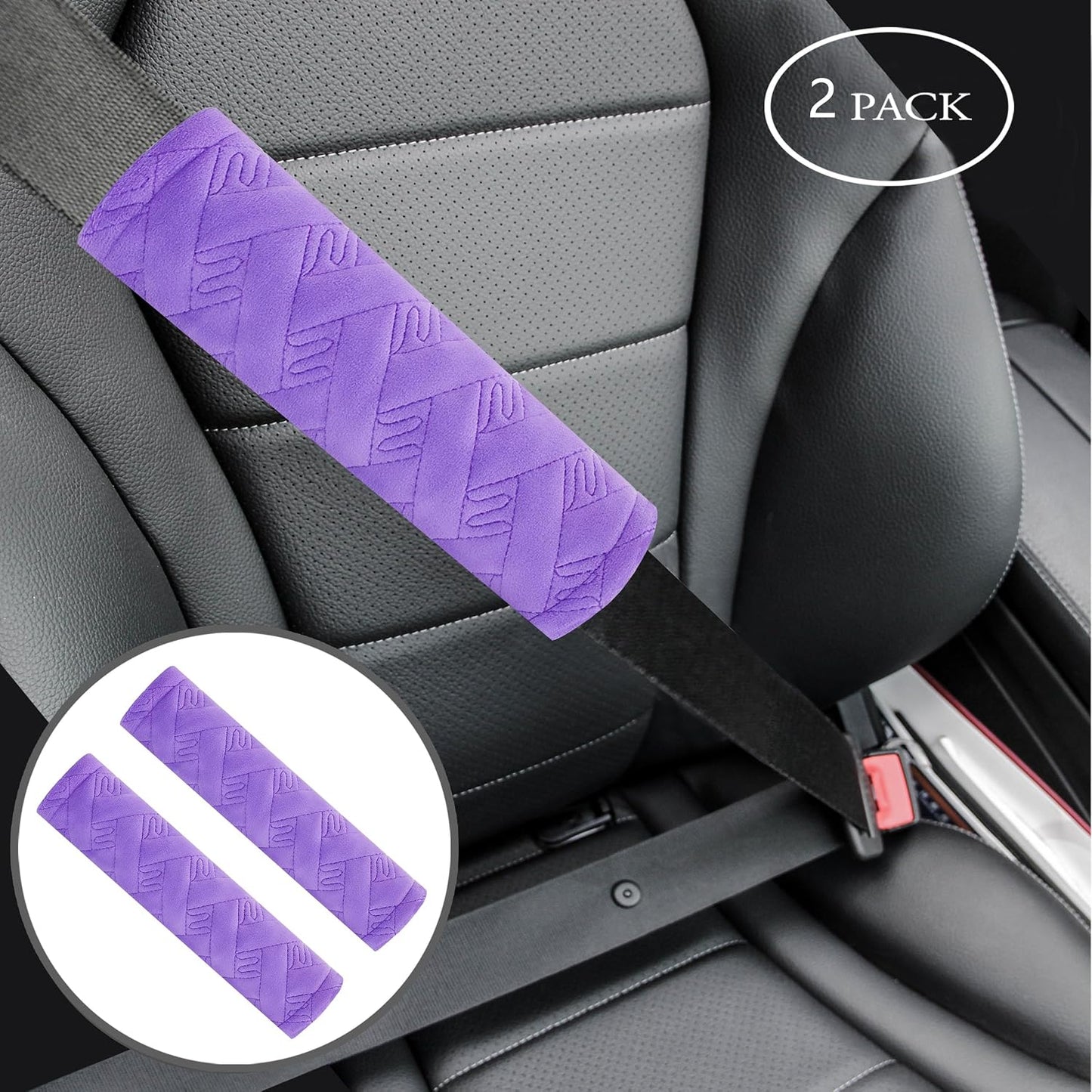 Amooca 2-Pack Soft Seat Belt Covers Universal Car Shoulder Pad Cushions with Braid Pattern for Comfortable Driving & Bag Strap Protection Red