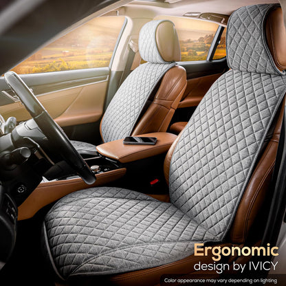 IVICY Faux Linen Front Car Seat Cover – Non-Slip Bucket Seat Protector for Most Cars, SUVs, Vans & Trucks – 1 Seat Cover, Machine Washable, Side-Airbag Friendly, Light Beige