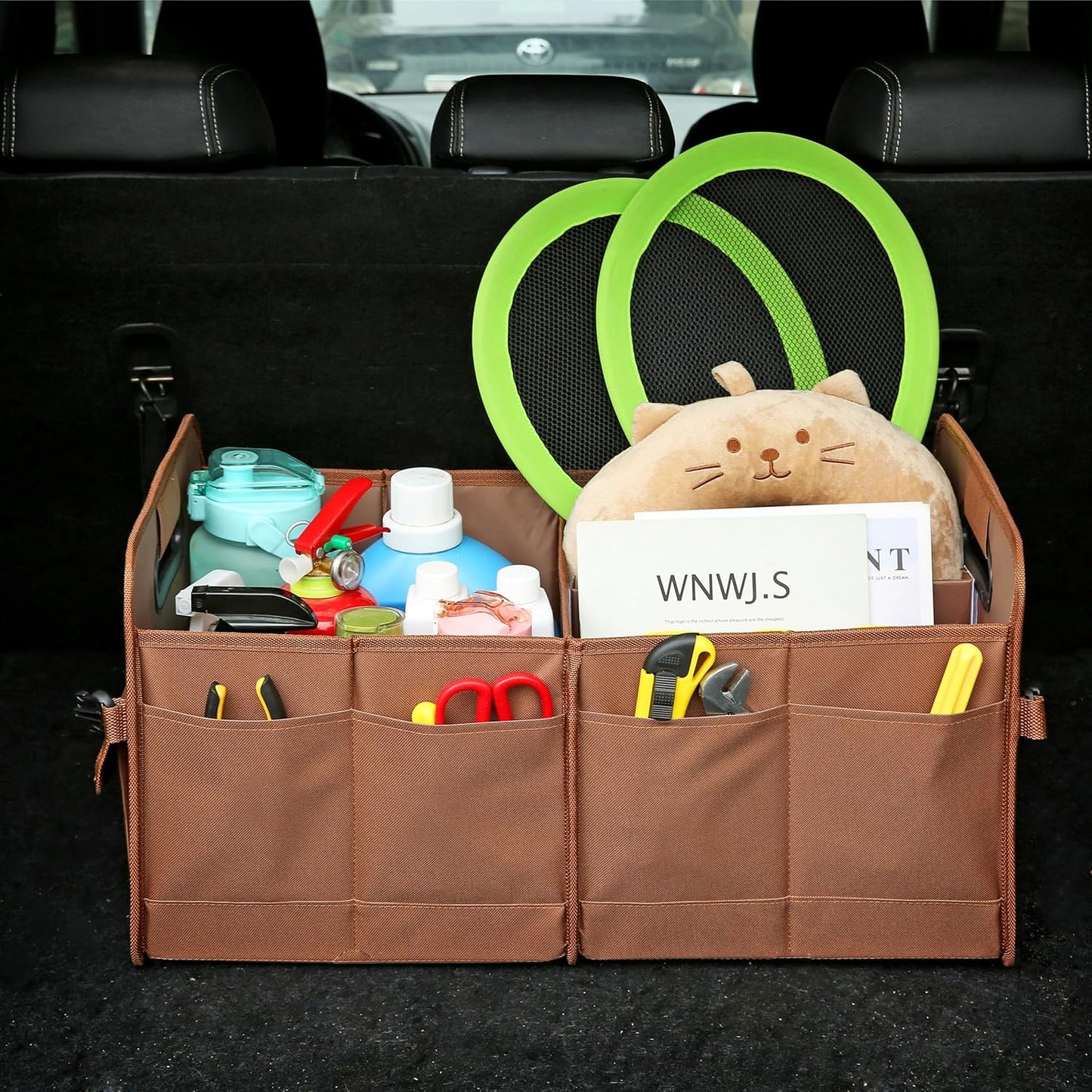 AOKJOY Car Trunk Organizer Car Storage Organizer Collapsible Multi Compartment Car Organizer Adjustable Straps for SUV(Beige)