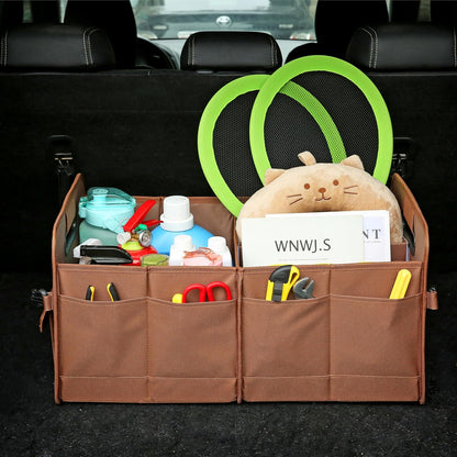 AOKJOY Car Trunk Organizer Car Storage Organizer Collapsible Multi Compartment Car Organizer Adjustable Straps for SUV(Beige)