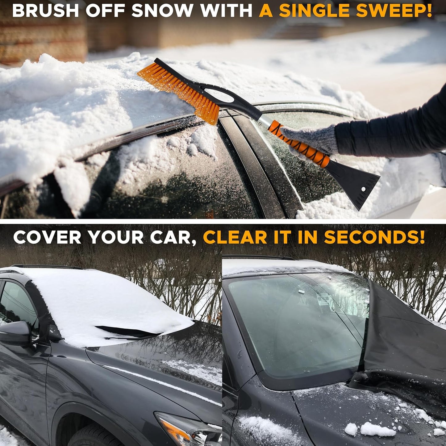 EcoNour Windshield Cover for Ice and Snow - Universal Fit for Car, SUV, Truck, Heavy Duty 600D Oxford Fabric Frost Protector for Ice & Sleet, Includes Anti-Theft Straps, Medium (69"x42")