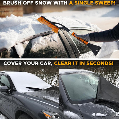 EcoNour Windshield Cover for Ice and Snow - Universal Fit for Car, SUV, Truck, Heavy Duty 600D Oxford Fabric Frost Protector for Ice & Sleet, Includes Anti-Theft Straps, Medium (69"x42")