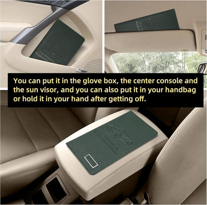 Premium Car Registration & Insurance Card Holder with Magnetic Closure & Clear Pockets, Glove Box Organizer for Documents, Driver's License (Reticulated black)