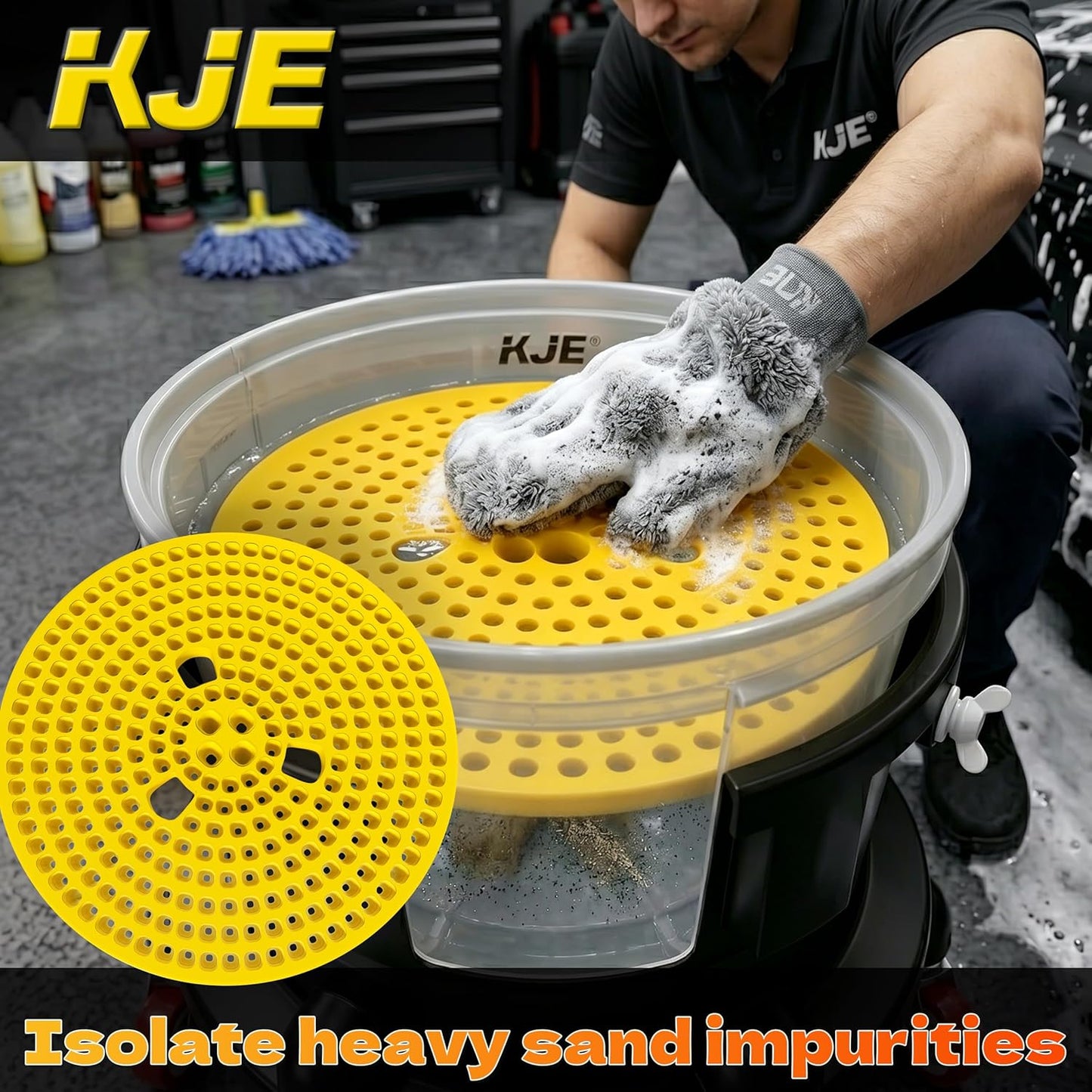 KJE Bucket Dolly with Wheels, 360° Rolling Car Wash Buckets Dolly for Detailing, Rolling Wash Bucket with 5 Wheels and 2 Locking Casters, Compatible with 2.5-7 Gallon Buckets, Supports Up to 300 lbs