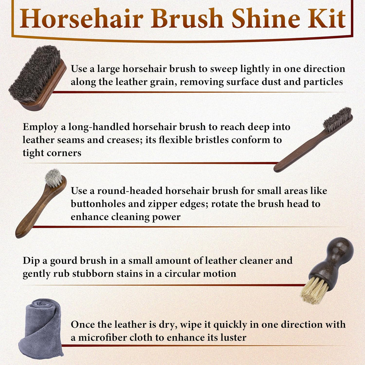 2 PCS Leather Brush Car Detailing, Horse Hair Brush, Car Cleaning Supplies, Car Interior Brush, Carpet Brush for Car Detailing, for Car Accessories Interior, Carpet, Upholstery, Furniture and Shoes