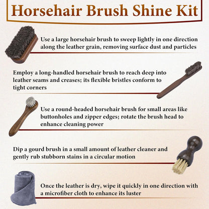 2 PCS Leather Brush Car Detailing, Horse Hair Brush, Car Cleaning Supplies, Car Interior Brush, Carpet Brush for Car Detailing, for Car Accessories Interior, Carpet, Upholstery, Furniture and Shoes