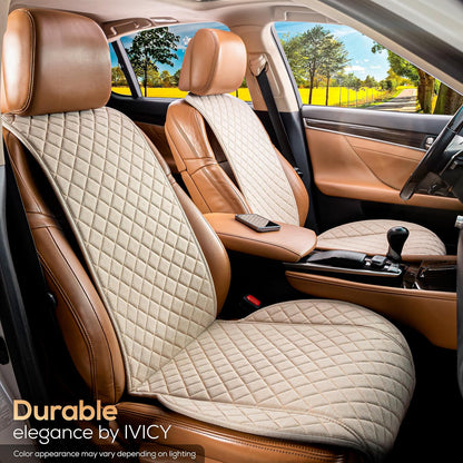 IVICY Faux Linen Front Car Seat Cover – Non-Slip Bucket Seat Protector for Most Cars, SUVs, Vans & Trucks – 1 Seat Cover, Machine Washable, Side-Airbag Friendly, Light Beige