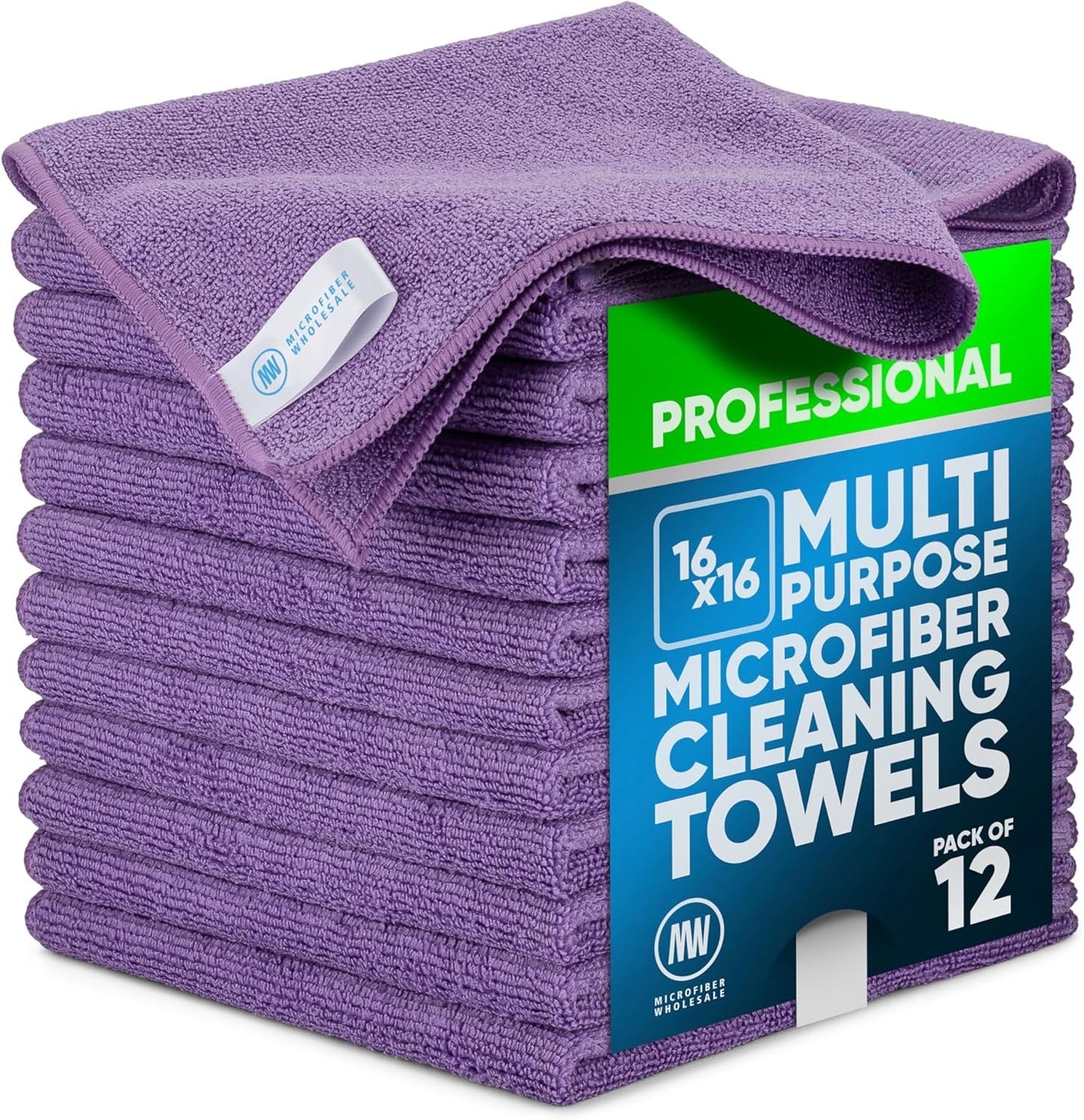 Microfiber Wholesale MW Pro 16x16 Auto Detailing Towels - Plush Car Drying Cloths for Wax Removal, Interiors & Body Shops - Scratch Free (Black, 12-Pack)