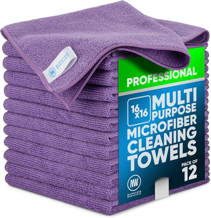 Microfiber Wholesale MW Pro 16x16 Auto Detailing Towels - Plush Car Drying Cloths for Wax Removal, Interiors & Body Shops - Scratch Free (Black, 12-Pack)