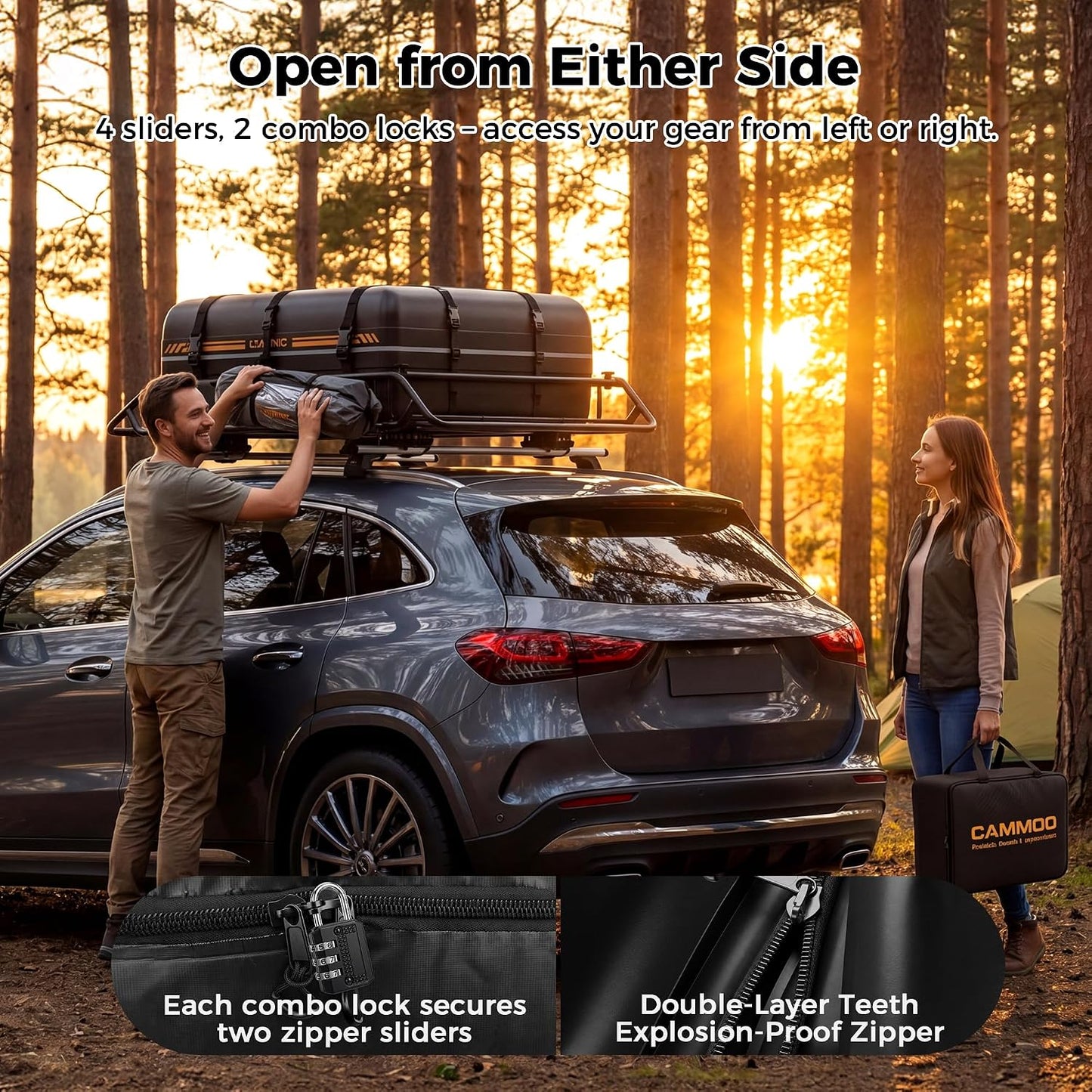 CAMMOO 54"x34" Roof Rack Basket, Removable Fairing & Support Bars for Kayaks/Long Gear, 15 Cu.Ft Waterproof Soft Bag+Lock+Net+Strap–200Lbs Capacity Rooftop Cargo Carrier for SUV Truck Camping