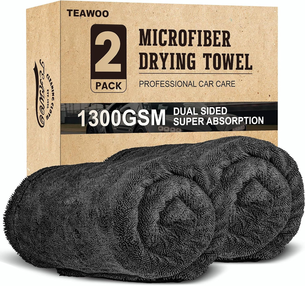 TEAWOO 3-Pack Microfiber Towels for Cars (24" x 35"), Extra Large Super Absorbent Car Drying Towel, Drying Towel for Car & Trucks, Car Towels Drying with No Streaks & Scratches