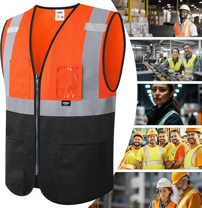 JKSafety Safety Vest for men women Hi Vis Vest with Pockets and Zipper High Visibility Meet ANSI Standard（BX310