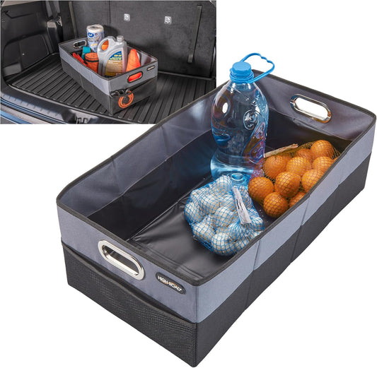 High Road CargoCube Car Storage Bin - Leakproof Car Trunk Storage Organizer with Metal Handles and Front Mesh Pocket (Square)
