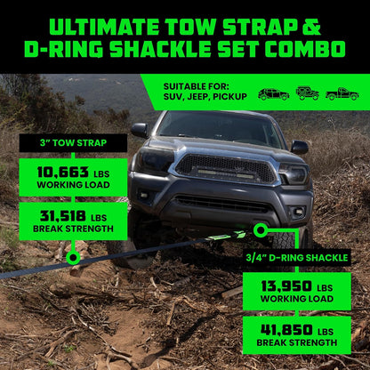 Rhino USA Heavy-Duty Recovery Gear Combos Off-Road Truck Vehicle Recovery, Best Offroad Towing Accessories - Backed for Life (20' Strap + Hitch)