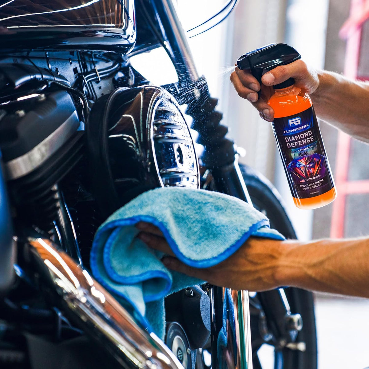 Flowgenix™ Waterless Car Wash Spray - Grand Finale - Motorcycle Cleaner & Car Wax Polish (8 oz) - Ceramic Coating - Incl. 2 Microfiber Towels - Quick Detailer Spray to Make Your Vehicle Shine