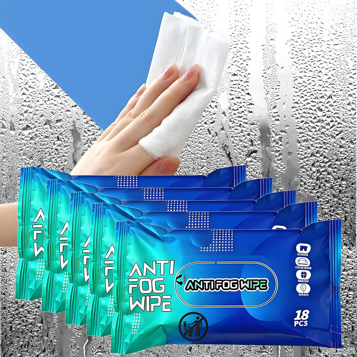 90 Pcs Anti Fog Wipes for Car Windshield & Helmet - Long Lasting Windshield Fog Prevention & Interior Glass Cleaner - Safe for Motorcycle Visor, Ski Goggles, Mirrors - Quick Defog & Clear Vision