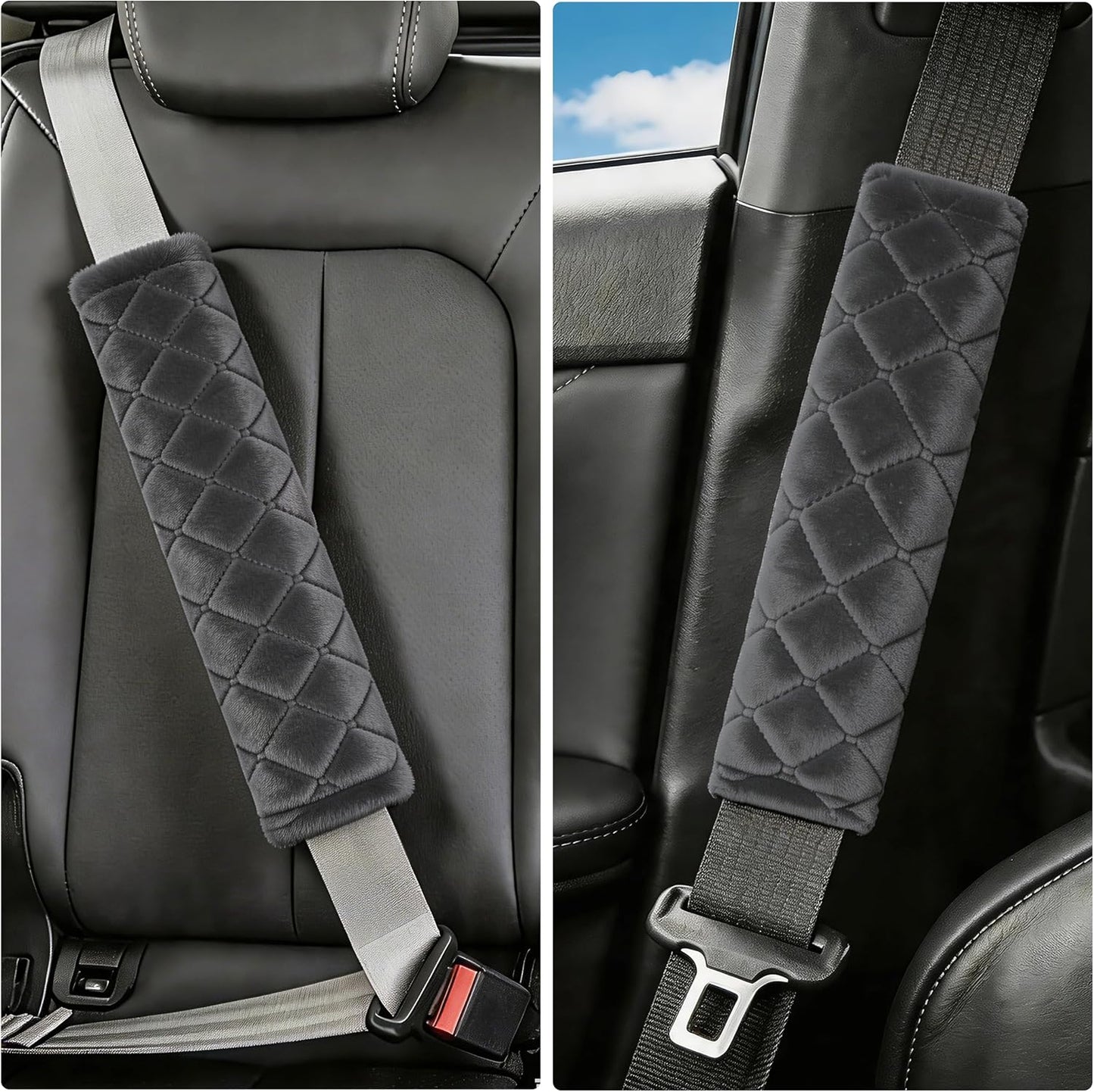Amooca Soft Auto Seat Belt Cover Seatbelt Shoulder Pad 2 PCS for a More Comfortable Driving Compatible with All Cars and Backpack Black