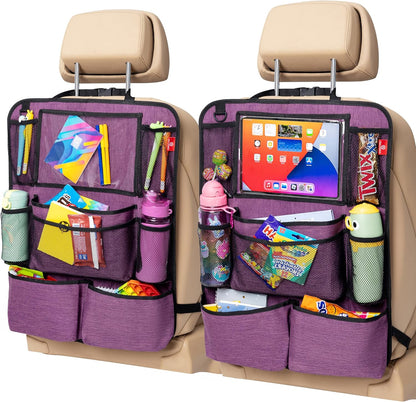 Helteko Backseat Car Organizer, Kick Mats Back Seat Protector with Touch Screen Tablet Holder, Organizer for Kids, Travel Accessories, Mat 9 Storage Pockets 2 Pack