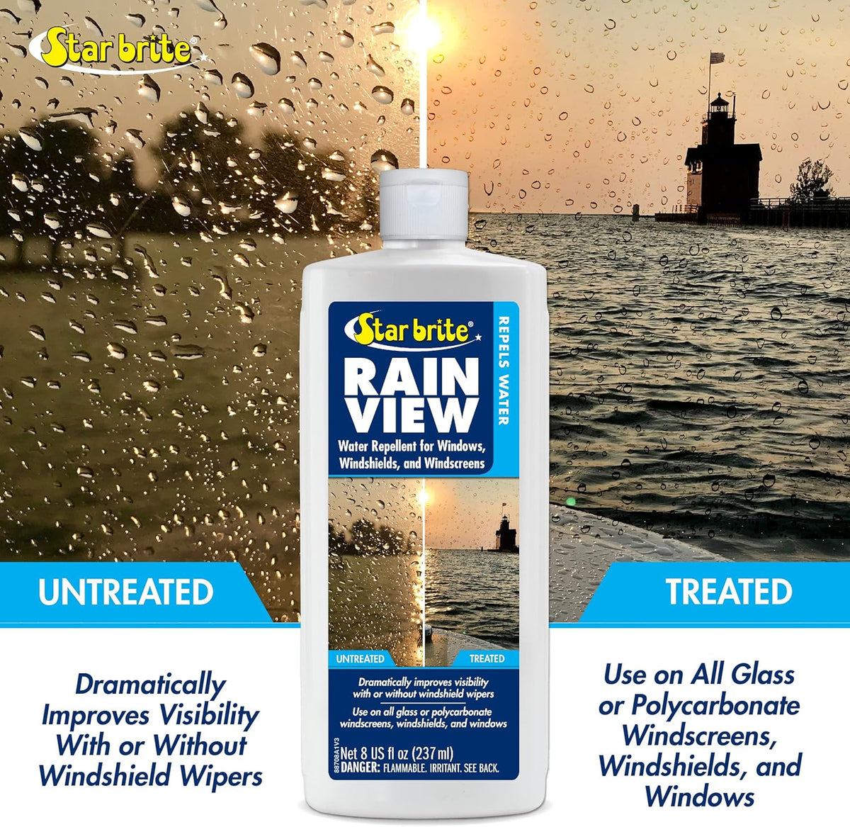 STAR BRITE Rain View Water Repellent for Glass Windshields - 8 OZ (088708)