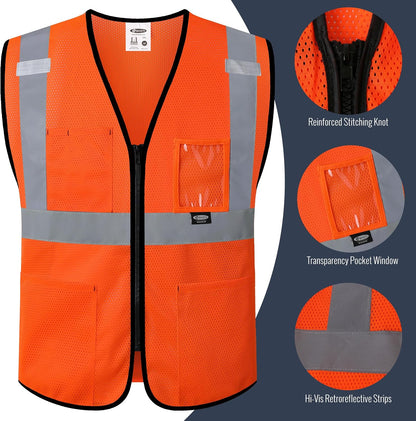 JKSafety Safety Vest for men women Hi Vis Vest with Pockets and Zipper High Visibility Meet ANSI Standard（BX310