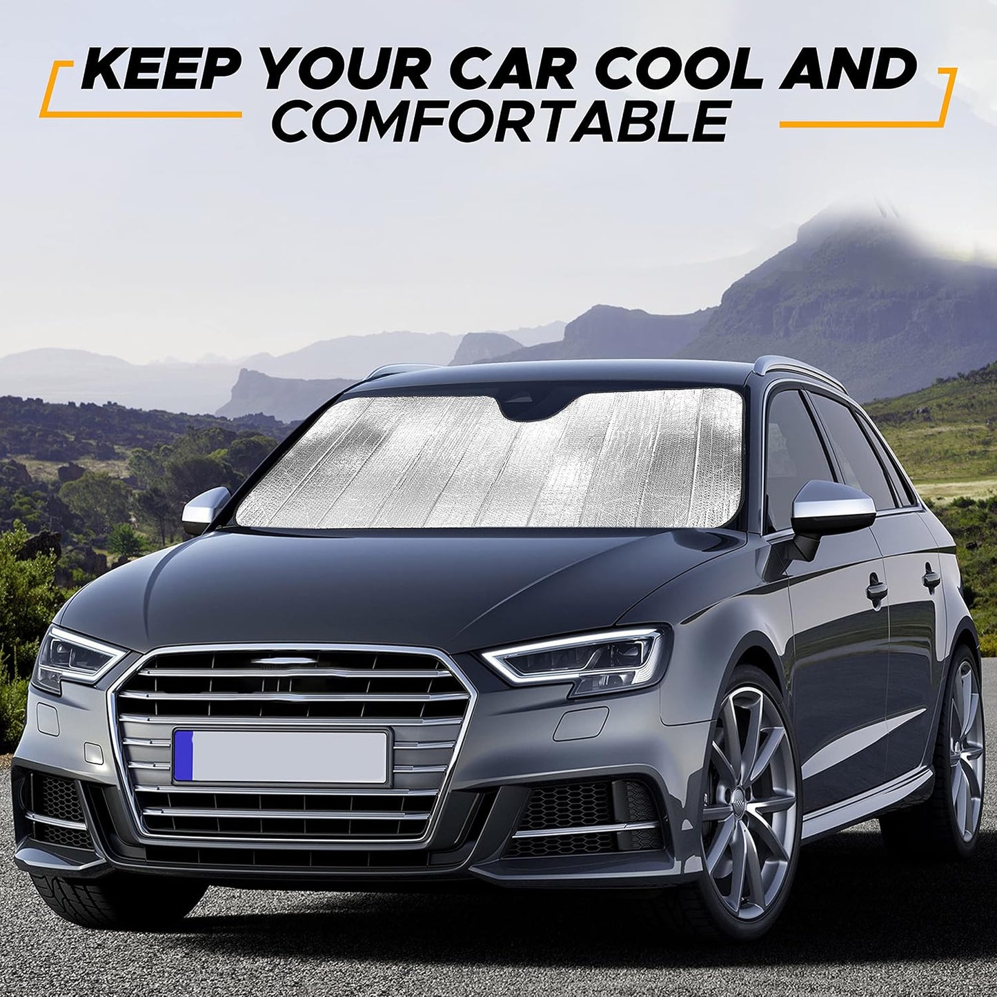 EcoNour Accordion Car Windshield Sun Shade | Car Sun Visor to Protect Harmful UV Rays | Foldable Automotive Windshield Sunshades | Window Sun Blocker to Keep Your Vehicle Cool & Comfort - 58" x 28"