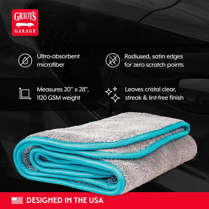 Griot's Garage PFM Microfiber Drying Towel for Car Wash and Auto Detailing, High Absorbency, Machine Washable, Small, 28"x 20", 55504