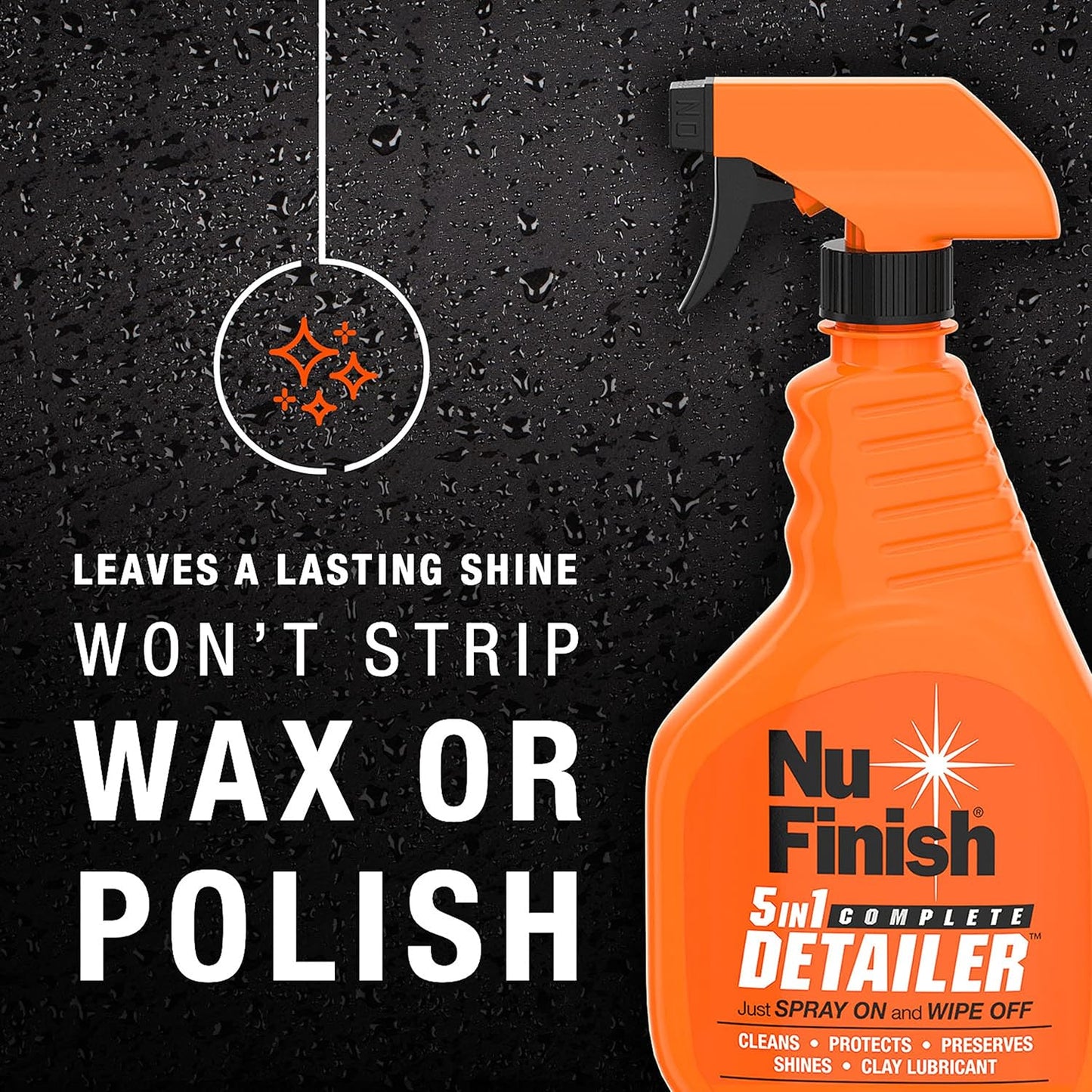 5-in-1 Complete Detailer Spray with Towel by Nu Finish, Preserves and Protects Car Detailing, Includes 1 Microfiber Towel, 22 Oz Spray