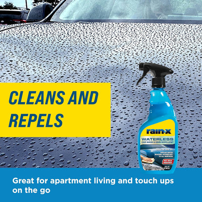 Rain-X 620143 Waterless Car Wash and Rain Repellent, 23 fl. oz. Rinseless Cleaner Spray for a Spot Free Finish, Perfect for Quick and Easy Detailing. Premium No Rinse for on the go Washing