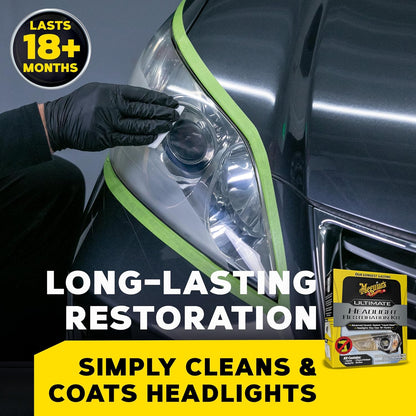 Meguiar's Two Step Car Headlight Restoration Kit, Headlight Cleaner Restores Clear Car Plastic and Protects from Re-Oxidation, Includes Coating and Cleaning Solution - 4 Count (1 Pack)