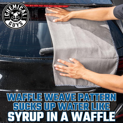 Chemical Guys Waffle Weave Gray Matter Microfiber Drying Towel - 25" x 36", Premium Blend Microfiber Towel with Soft-Banded Edging for Scratch-Free Car Drying, Ultra Absorbent