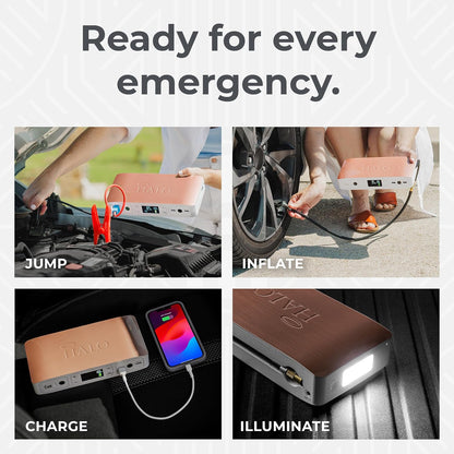HALO Bolt Air 58830 Portable Car Battery Jump Starter | 100 PSI Air Compressor, 58.8Wh USB Power Bank, Emergency Floodlight & Charger, Jump Cars SUVs & Trucks, Inflate Tires, TSA Approved — Rose Gold